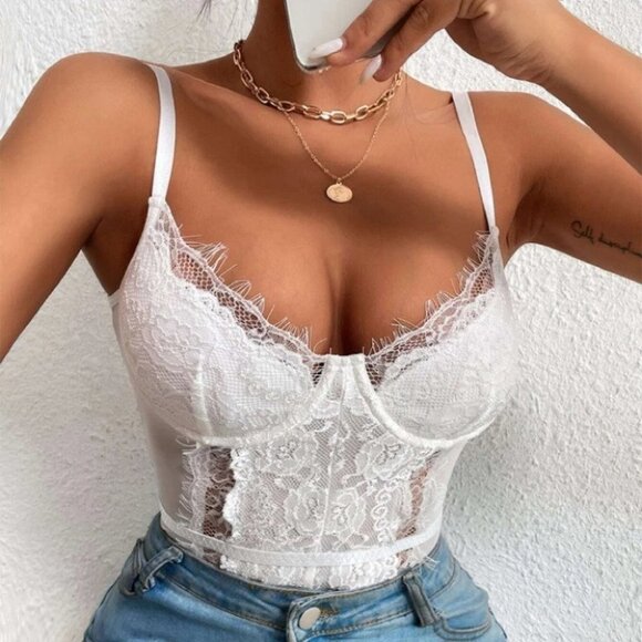 WHITE LACE BODYSUIT SEXY CHIC CLASSY - Picture 1 of 6